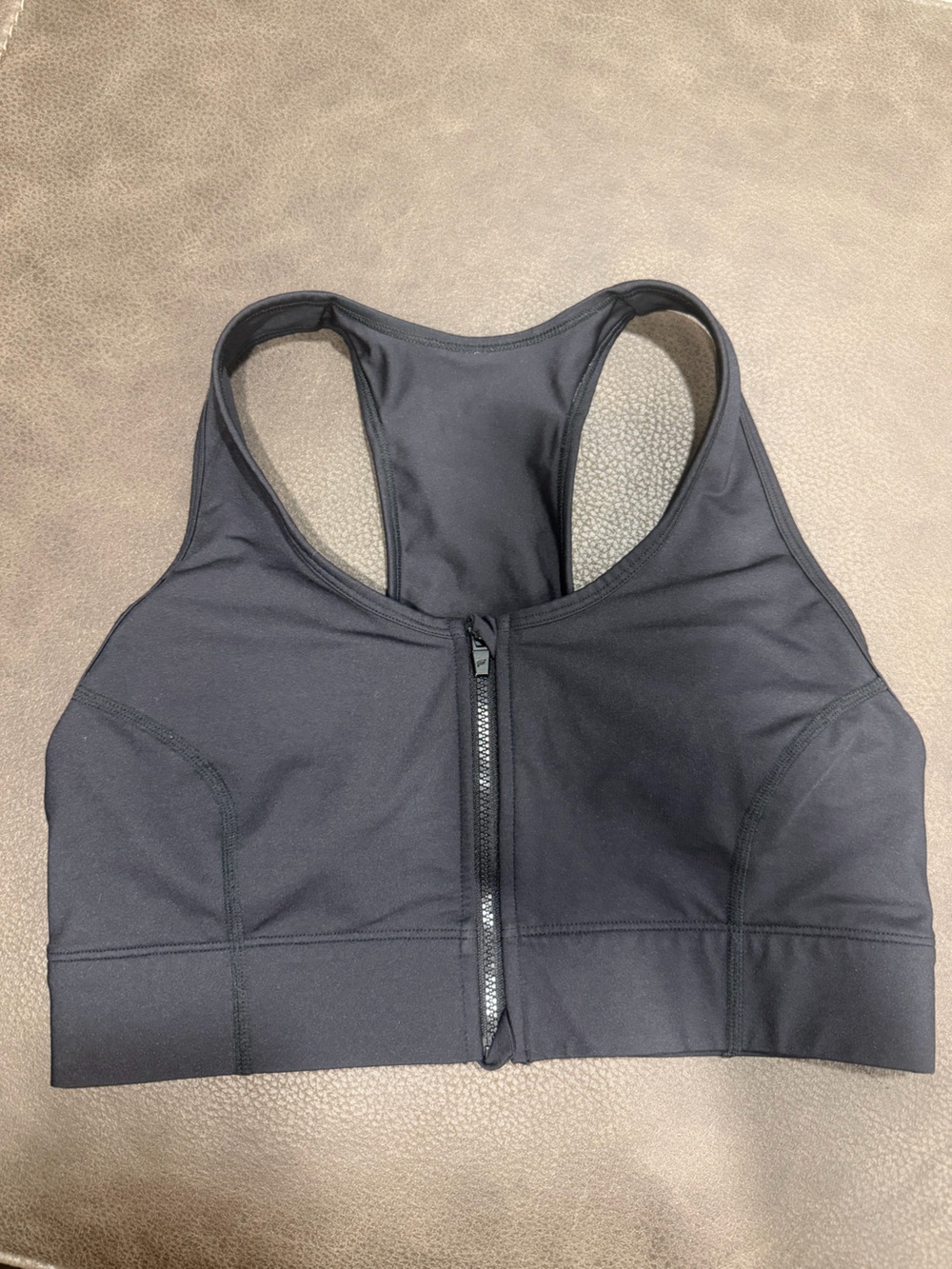Fabletics Black Front-Zip Racerback Sports Bra